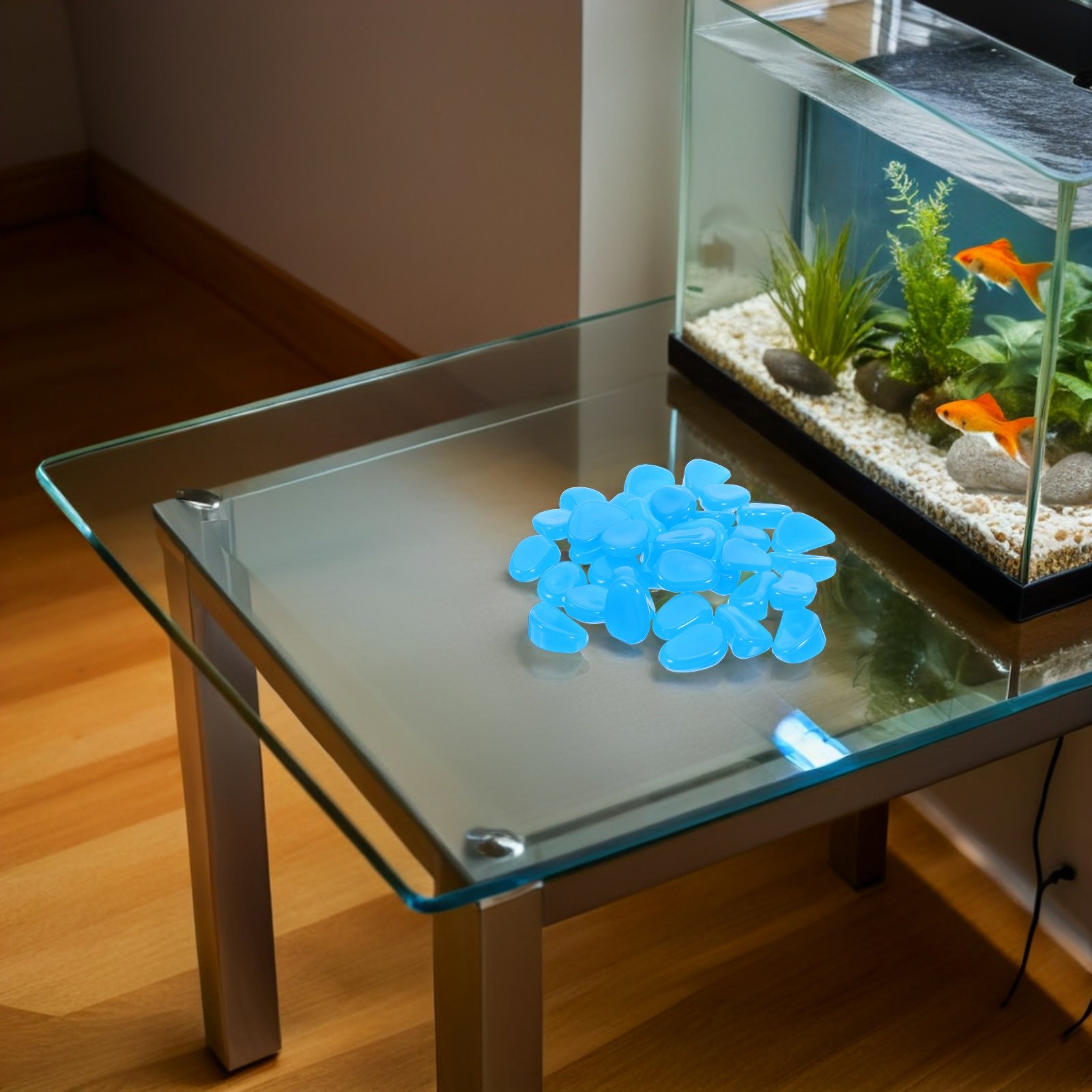 Aquarium Fish That Glow In The Dark - 50Pcs Blue Glow-in-The-Dark Aquarium Pebbles Resin